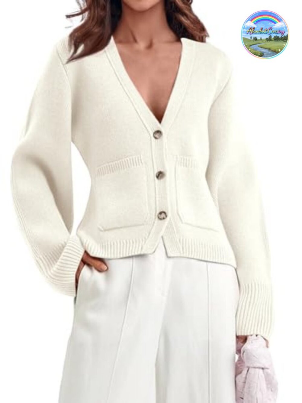 Womens Deep V Neck Cardigan Sweater Open Front Button Down Long Sleeve Cropped